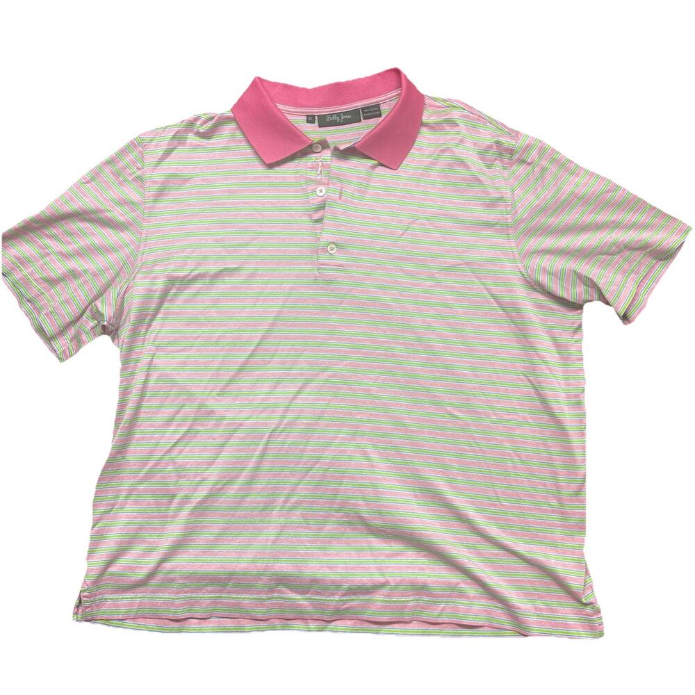 Bobby Jones Collection Polo Golf Shirt Mens XL Pink Green Striped Cotton SS